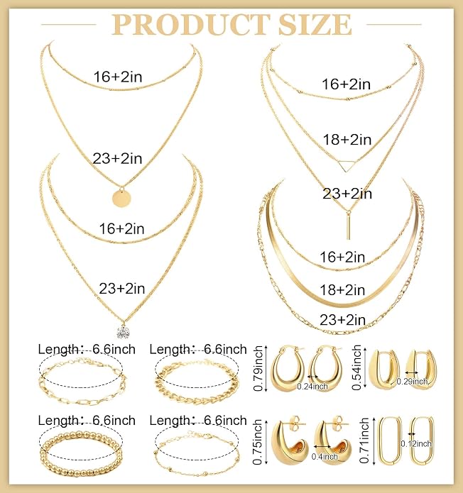 12 Pcs Layered Gold Jewelry Set for Women