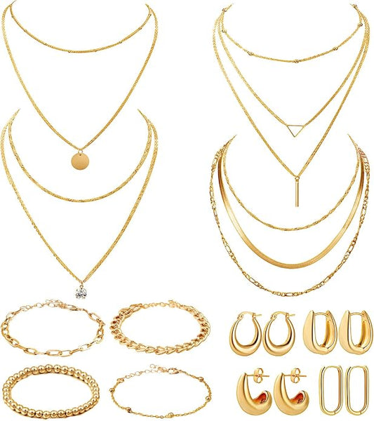12 Pcs Layered Gold Jewelry Set for Women