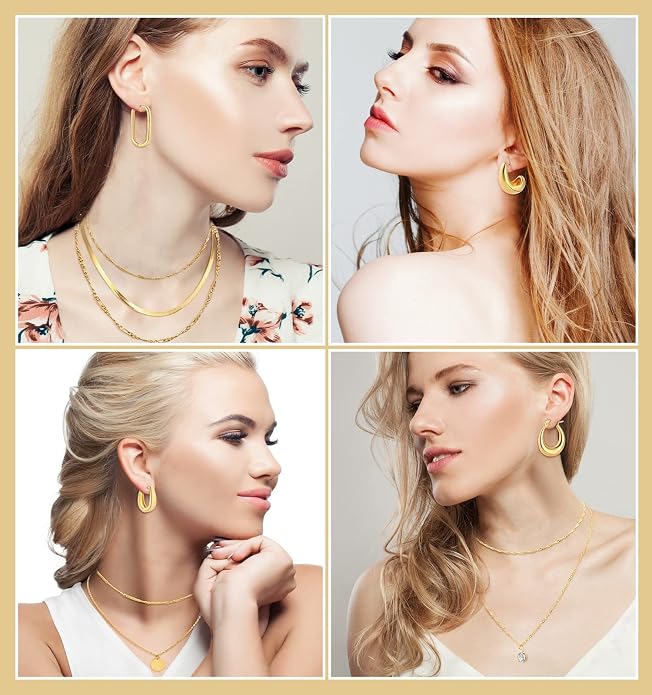 12 Pcs Layered Gold Jewelry Set for Women